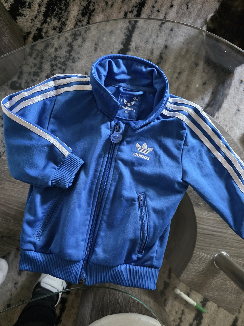adidas Kids 18m Royal Blue Track Jacket with White Stripes Retro-verso Dessin
